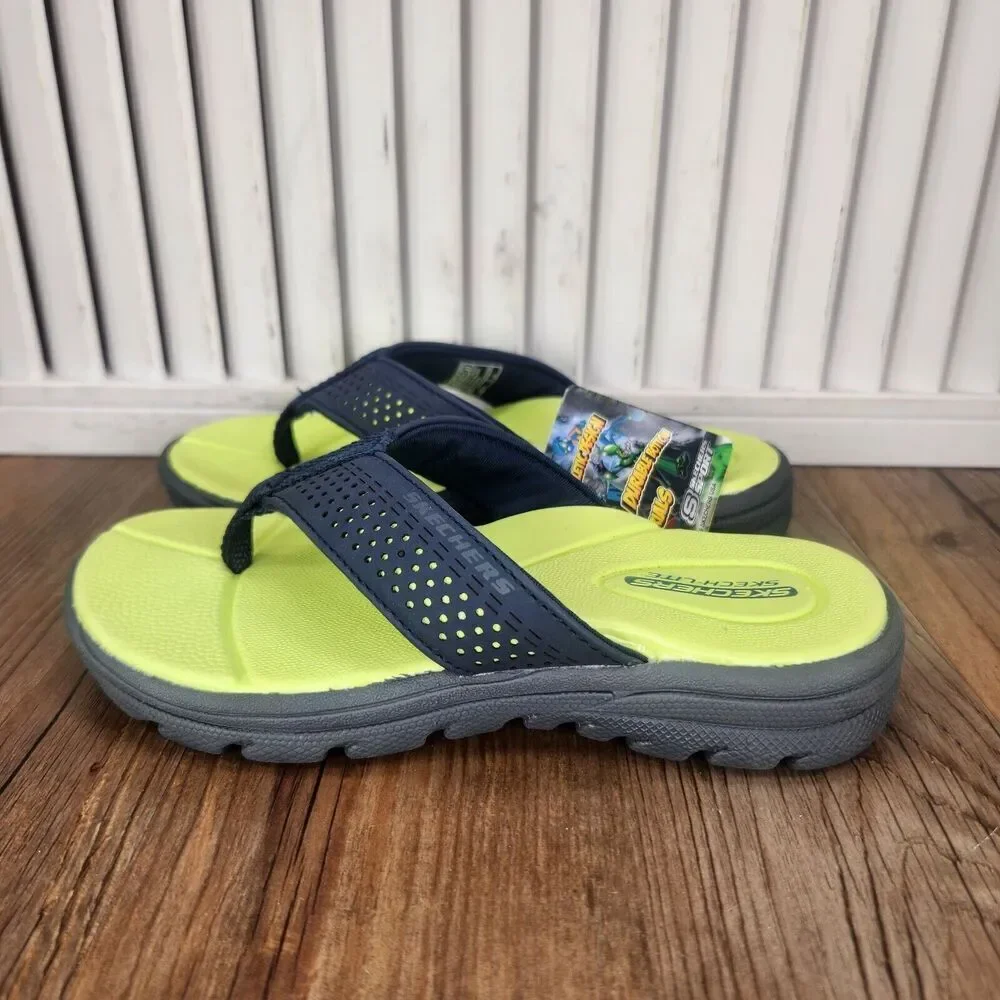 Skechers Supreme Pool Days 92224L Boys Sz 11 Green Gray Beach Flip Flop Sandals